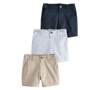 NEXT Niños Pack de 3 Pantalones Cortos Chinos Navy/Stone/Ticking Stripe 3 Meses-6 Meses