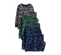 NEXT Niños Pack de 3 Pijamas de Manga Larga Grey/Blue/Green Camouflage 9 Años