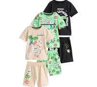 NEXT Niños Pack de 3 Pijamas de Minecraft con Pantalones Cortos 100% algodón Black/Green/Stone 8 Años