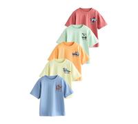 NEXT Niños Pack de 5 Camisetas pequeñas de Manga Corta con Estampado gráfico Blue/Green/Red/Orange/Yellow Cars 3 Años-4 Años