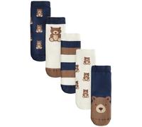NEXT Niños Pack de 5 pares de calcetines de rizo con alto contenido de algodón Navy/Ecru Bear 31