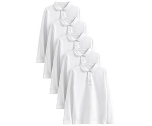 NEXT Niños Pack de 5 Polos Escolares de Manga Larga 100% algodón Blanco 4 Años