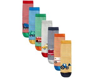 NEXT Niños Pack de 7 pares de calcetines con alto contenido de algodón Vehicle Stripe 31-36