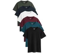NEXT Pack de 6 Camisetas básica de Corte estándar en algodón Azul Marino/Verde Azulado/Blanco/Negro/Verde/Burdeos L