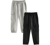 NEXT Niños Pack de 2 Pantalones de chándal Cargo de Corte Slim estándar Negro/Gris 10 Años