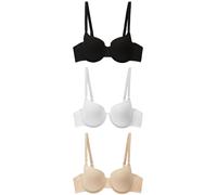 NEXT Mujeres Pack de 3 Sujetadores Balconette Acolchados y supercómodos en Mezcla de algodón A-E Negro/Blanco/Rosa Pastel Nude 80