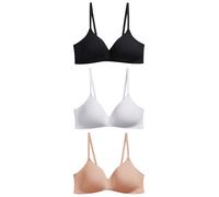 NEXT Mujeres Pack de 3 Sujetadores sin Aros y supercómodos en Mezcla de algodón A-E Negro/Blanco/Rosa Pastel Nude 75 E