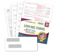 NextDayLabels - 1099-NEC Forms for 2025, 4-Part Tax Forms, Vendor Kit of 50 Laser Forms and 50 Self-Seal Envelopes, Forms Designed for QuickBooks, TFP and Other Accounting Software