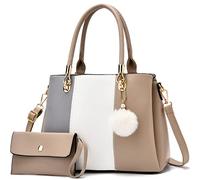Nexum Bolso bandolera grande para mujer, con costuras de color, asa superior, 2 piezas, Khaki, Medium