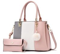 Nexum Bolso bandolera grande para mujer, con costuras de color, asa superior, 2 piezas, Pink, Medium