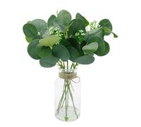 Nexum Planta artificial de eucalipto decorativo en jarrón de cristal, 35 cm, planta artificial, dólar de plata, plantas falsas como decoración de mesa real, troncos de eucalipto, decoración para