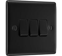 Nexus - Interruptor triple (metal, 20 A, 16 Ax, 2 vías), color negro mate