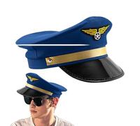 Nexusectar Gorra de capitán de aerolínea para mujer, sombrero de capitán azul marino, sofisticado sombrero de piloto para hombres, adultos, accesorios de disfraz de avión para mujeres, hombres