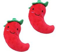 NexusPulse 2 juguetes de peluche de chile de frutas y verduras para perros, juguetes chirriantes de peluche, chile, berenjena, maíz, cachorros, juguetes para perros pequeños, chile, tamaño 1, bonitos