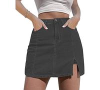 NEYOUQE Bermudas Mujer Verano Rodilla Algodon Moda 2025 con Falda Vaquero de Horquilla sólida Casual Talla Grande Ropa Gris S