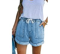 NEYOUQE sky blue womens shorts denims with pocket fishing distressed loose fitted outdoor jean denim women's solid high waisted wide leg casual y2k hot short jeans for women plus size boho clothes XXL