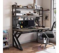 NEYTIIR Escritorio For Juegos con Estantería, Escritorio For Computadora con Tablero Perforado, Mesa Grande con Estantes, Amplio Espacio Ideal For Oficina En Casa.(C,47.2in)