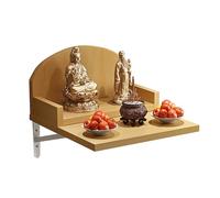 NEYTIIR Wall-Mounted Buddha Altar Shelf, Wooden Buddhist with Metal Support Frame, Fence Design On Both Sides, Guanyin Cabinet Ancestral Shrine(B,Medium)
