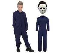 Nezababy Disfraz de Michael Myers para Niños - Máscara de Miedo y Accesorios de Terror de Halloween, 2 Piezas (Traje de Asesino + Máscara, Mediano)