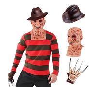 nezababy Freddy Jersey con máscara espeluznante, guantes, sombrero, asesino, cosplay, pesadilla, disfraz de Halloween, accesorios