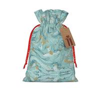 NEZIH Azurite Teal And Foil Gold Oil Marble Pattern Print Bolsa de regalo de Navidad - Bolsa de Navidad con cordón para regalos, bolsa de arpillera para regalos de Navidad, tamaño pequeño