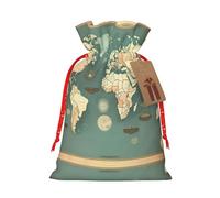 NEZIH Bolsa de regalo de Navidad con estampado retro de mapa del mundo, bolsa de Navidad con cordón para regalos, bolsa de arpillera para recuerdos de Navidad, tamaño pequeño