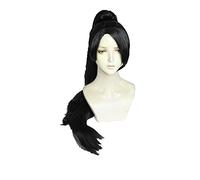 NEZIH Cosplay Wig Peluca Cosplay Juego Valorant Sage Kostum Main Peran Halloween Rambut Hitam Pesta Chip 80Cm Ekor Kuda + Peluca Topi, Accesorios Decorativos, Regalo De Anime