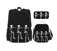 NEZIH Group Of - Juego de bolsas de libros 3 en 1 con estampado geométrico marroquí, mochila ajustable para el hombro, bolsa de almuerzo, estuche para lápices, Calavera de esqueleto de Halloween,