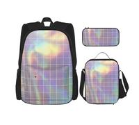NEZIH Juego de bolsas de libros 3 en 1 con estampado de flores de amapola, mochila ajustable para el hombro, bolsa de almuerzo, estuche para lápices, Cuadrado reflectante, Talla única