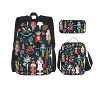 NEZIH Juego de bolsas de libros 3 en 1 con estampado de margaritas blancas, mochila ajustable para el hombro, bolsa de almuerzo, estuche para lápices, Ballet, cascanueces, baile de Navidad, para