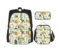 NEZIH Juego de mochila con estampado de girasoles, bolsa escolar con bolsa de almuerzo, estuche para lápices, juego de mochilas escolares, Girasol y maíz, Talla única