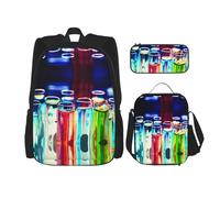 NEZIH Juego de mochila escolar con estampado de notas musicales con bolsa de almuerzo, estuche para lápices, juego de mochilas escolares, Tubo de ensayo de química, Talla única