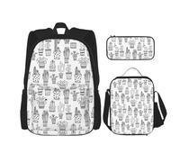 NEZIH Juego de mochila escolar con estampado de plantas de cactus con bolsa de almuerzo, estuche para lápices, juego de mochilas escolares, Plantas de cactus, Talla única