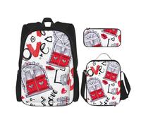 NEZIH Juego de mochila escolar con estampado tribal de barro africano con bolsa de almuerzo, estuche para lápices, juego de mochilas escolares, Labios de corazón rojo y amor, Talla única