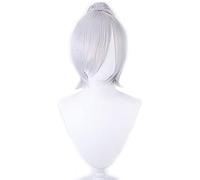 NEZIH Juego Jajaja Riven La Hoja del Exilio Cosplay Peluca Plateado Blanco Cabello Corto Juego Traje Peluca con Chip Caballo Cola, con Gorra De Peluca, Accesorios Decorativos, Regalo De Anime
