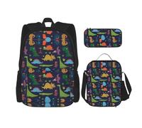 NEZIH Lindo estampado de ardilla 3 en 1, juego de bolsas de libros, mochila de hombro ajustable, bolsa de almuerzo, estuche para lápices, Hoja de palma de dinosaurio, Talla única