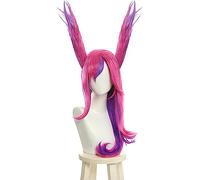 NEZIH LOL Xayah Cosplay Pelucas Estrella Guardianes Cosplay Largo Rosa Peluca Púrpura con Orejas Halloween Resistente Al Calor del Pelo Sintético, con Gorra De Peluca, Accesorios Decorativos