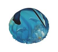 NEZIH Ocean Dolphin Looking at You 1 Gorro de ducha suave para mujer, doble capa impermeable, gorro de pelo transpirable