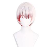 NEZIH Peluca De Anime Para Bungo Stray Dogs Saigiku Jouno Cosplay Peluca,White And Red Short Peluca,Cabello Sintético,Halloween Peluca,Para Carnaval Navidad Fiesta, Con Gorro De Peluca