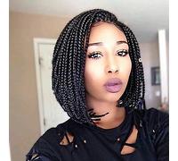 NEZIH Peluca Sintética De Encaje Frontal Corto Medio Negro/Burdeos Negro Parte Media Coser En 100% Kanekalon Pelo Trenzado Peluca Africana Trenzas Bob Corte De Pelo, con Gorra De Peluca