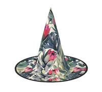 NEZIH Sombrero de Halloween con estampado de flores rojas, accesorio para adultos, disfraz de fiesta, cono, sombrero de bruja para mujeres, niños, niñas y niños