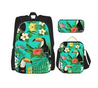 NEZIH Tranquil Underwater Scenery Print 3 en 1 - Juego de mochilas ajustables para el hombro, bolsa de almuerzo, estuche para lápices, Pájaros tropicales y hojas de plantas, Talla única