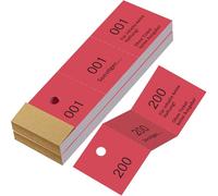 Nezyo 2 Bloques de Números de Boletos Guardarropa 1-200 Boletos Perforados y Separables en TRES Partes Ideal para Guardarropa Rifas Eventos Fiestas Ferias Loterías y Sorteos (Rojo)
