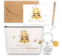 Nezyo 5 Piezas Set Regalo de Jubilación para Mujer 1 Neceser de Maquillaje de Abeja 1 Llavero 1 Bolígrafo de Madera 1 Tarjeta con 1 sobre Regalo de Despedida para Compañera de Trabajo Profesora Mamá
