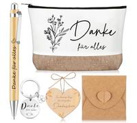 Nezyo 6 Piezas Set Regalo de Agradecimiento para Compañeros Profesores Empleados Regalo de Despedida Danke für Alles Bolsa de Cosméticos Bolígrafo de Madera Llavero