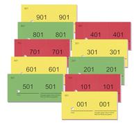 Nezyo Blocs Numerados 1-1000 Tickets Números Blocs de Notas de Números Dobles Papeletas Guardarropa para Eventos Ferias Rifas Sorteo Consumición, 10 x 5 cm(Amarillo, Rojo, Verde)
