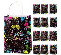 Nezyo Paquete de 24 bolsas de neón con temática de Let's Glow in Dark Party Favor Thank You for Glowing with Me Bolsas de regalo con asa para decoración retro de los años 80 y 90, cumpleaños