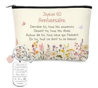 Nezyo Regalos de Cumpleaños para Mujeres Que Cumplen 60 Llaveros Bolsas de Maquillaje Regalos para 60 Años para Madres, Amigas, Colegas y Jubiladas(60)