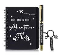 Nezyo Set de Regalo de Despedida para Colegas 1 Llavero con Amuleto de Suerte con Frase Pass auf Dich auf 1 Cuaderno de auf Ins Nächste Abenteuer 1 Bolígrafo para Colegas Pilotos Viajeros o Amigos