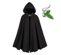 NFAOEGJ Renaissance Capa con Capucha con Broche de Elven Hoja Verde Ropa Medieval Unisex Halloween Medieval Hobbit Abrigo con Capucha (Negro)